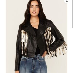 STUDDED THUNDERBIRD FRINGE LEATHER JACKET